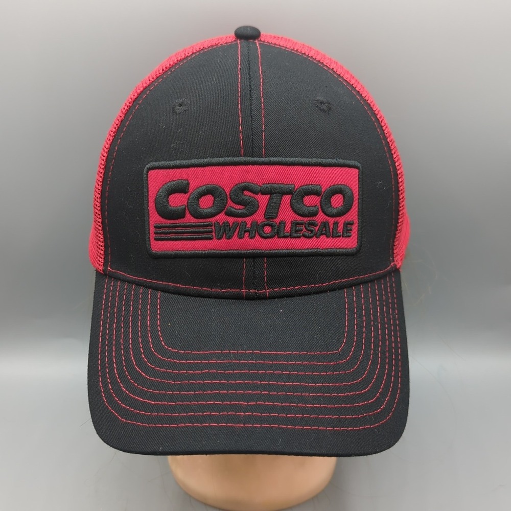 Costco Wholesale Black and Red Trucker Hat Cap Snapback Mesh Back Member Edition